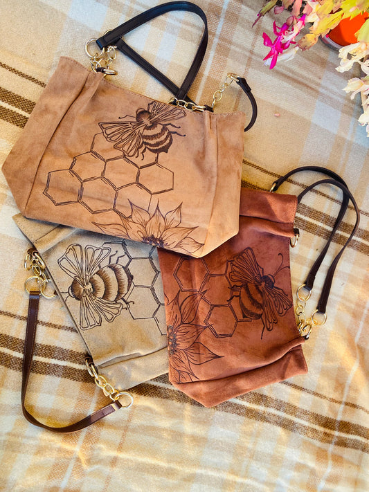 Honey Bee Suede Handbag